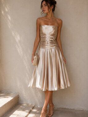 Dressy Collection Satin Stapless Midi Dress Size 8